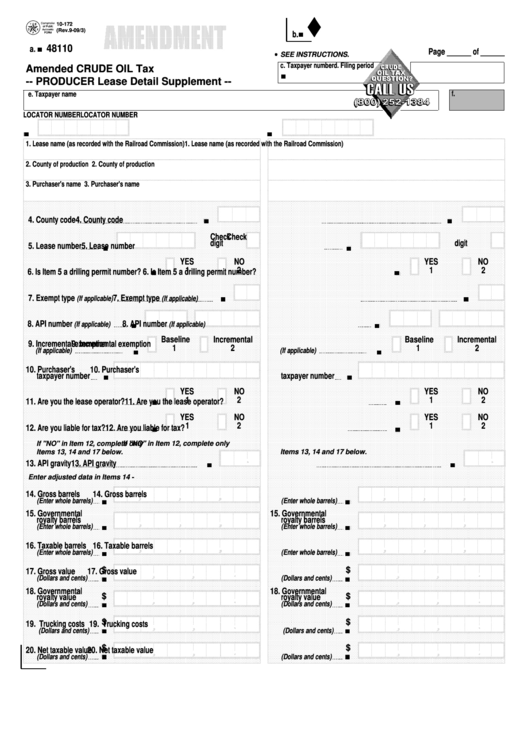 Fillable Form 10-172 - Amended Crude Oil Tax - 2003 Printable pdf