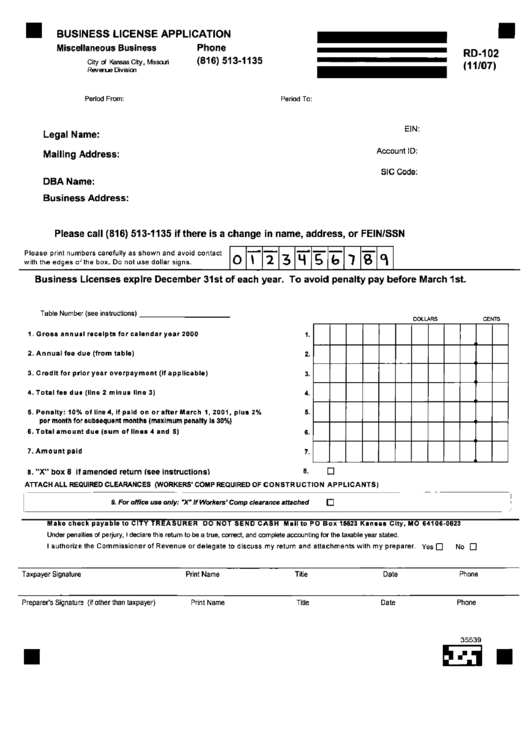 Fillable Form Rd-102 - Business License Application Printable pdf