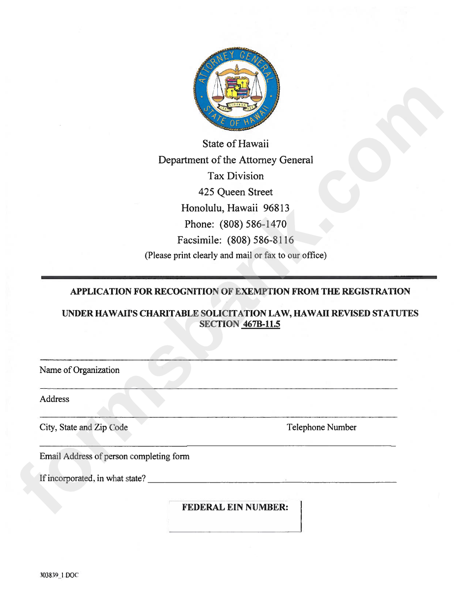 Application For Recognition Of Exemption From The Registration