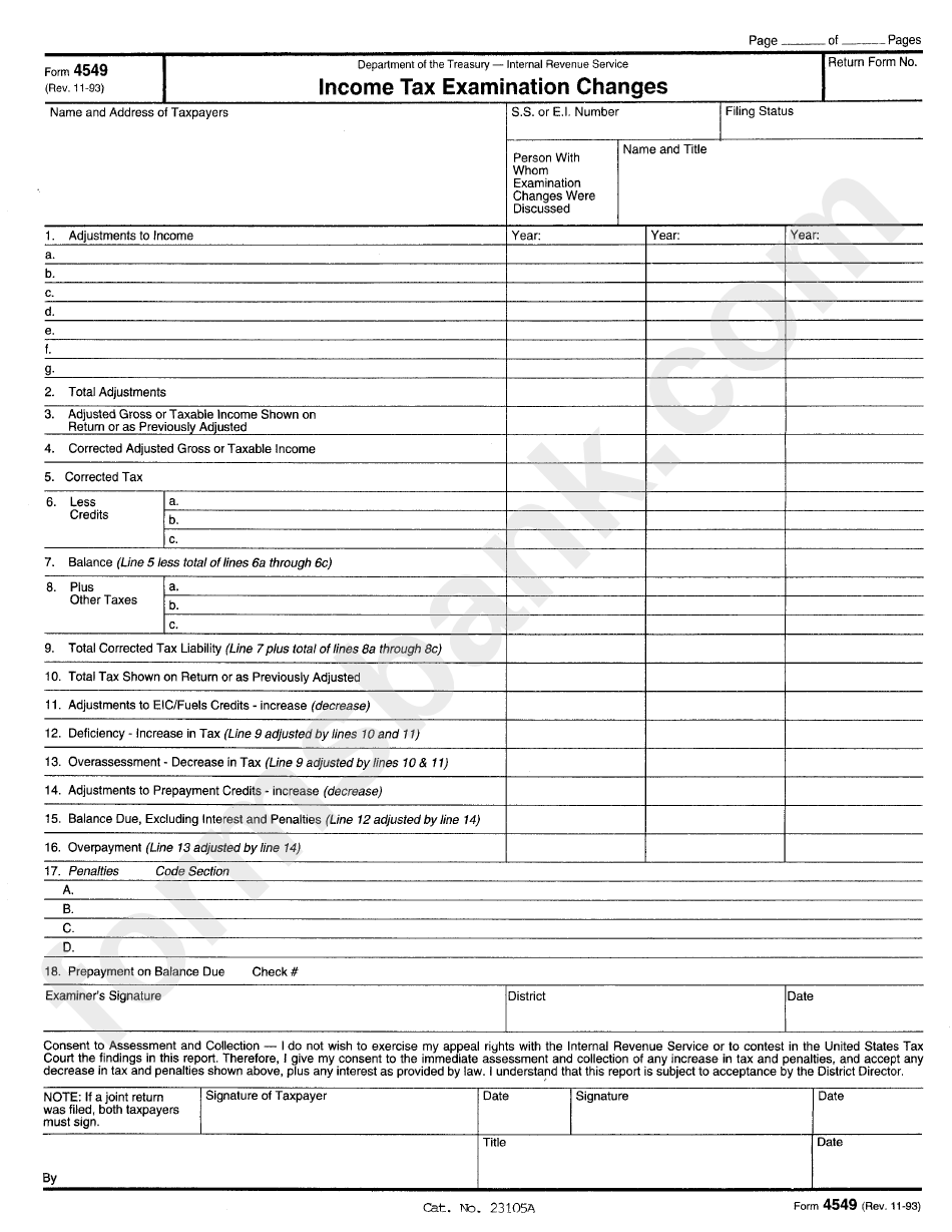 form-4549-income-tax-examination-changes-internal-revenue-service