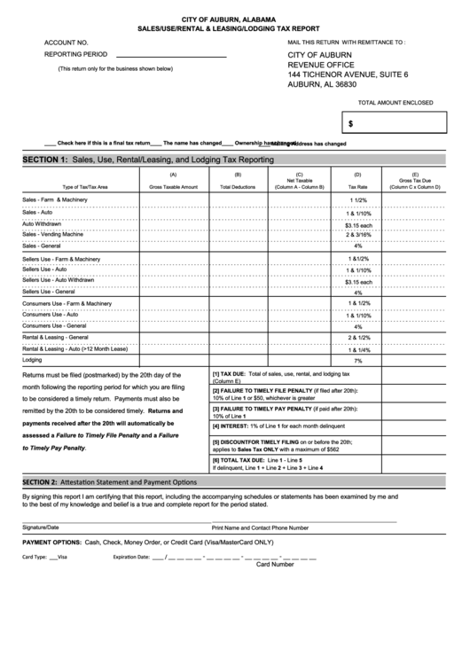 Sales/use/rental And Leasing/lodging Tax Report Form Printable pdf