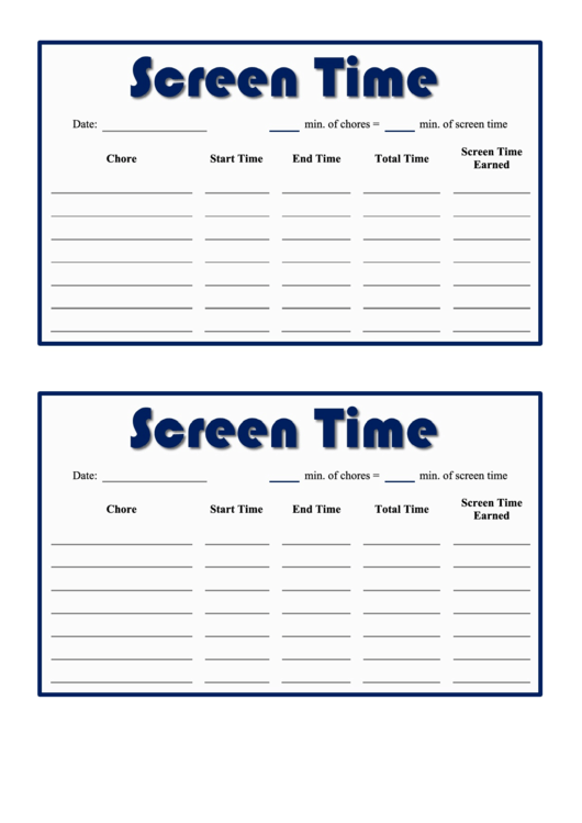 Daily Screen Time Card Template Printable pdf