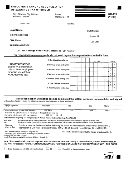 Fillable Form Rd-113 - Employer