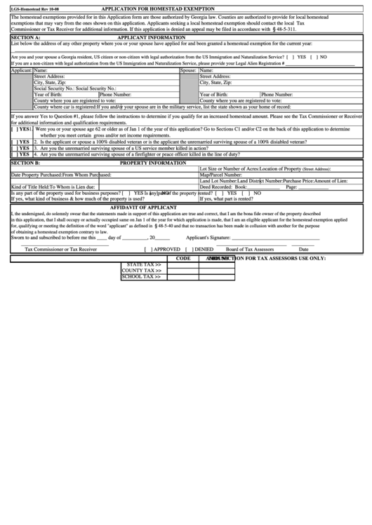 Fillable Form Lgs Homestead - Application For Homestead Exemption Printable pdf