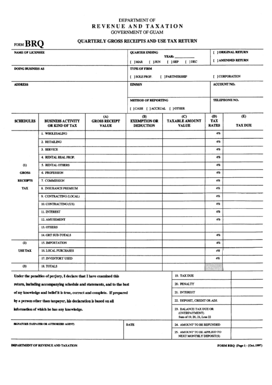 Form Brq - Quarterly Gross Receipts And Use Return - State Of Guam Printable pdf