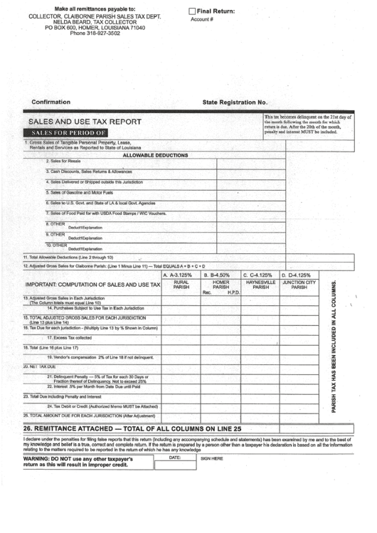 Sales And Use Tax Report Form