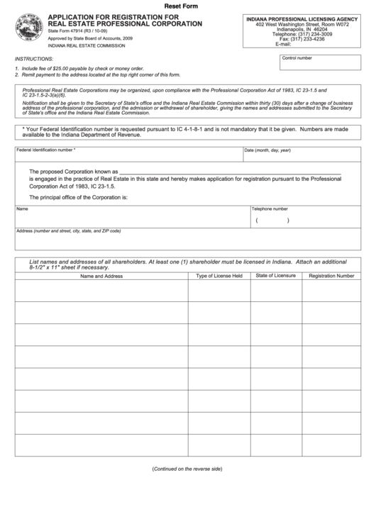Fillable State Form 47914 - Application For Registration For An Accounting Professional Corporation Printable pdf