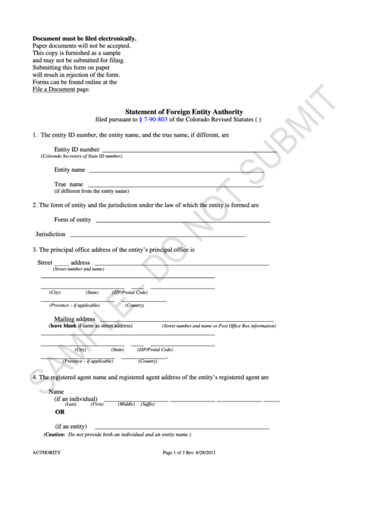 Statement Of Foreign Entity Authority Sample Form