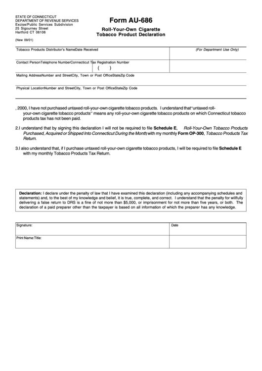 Form Au-686 - Roll-Your-Own Cigarette Tobacco Product Declaration - Connecticut Department Of Revenue Services Printable pdf