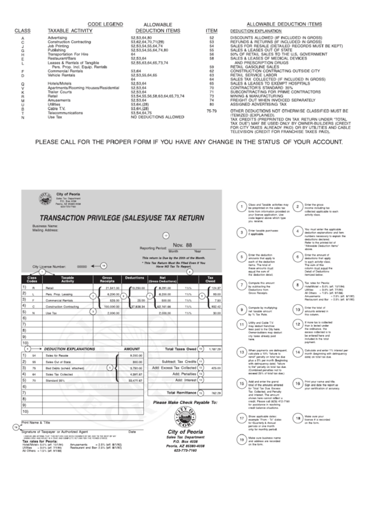 Transaction Privilege (Sales)/use Tax Return Spreadsheet - State Of Arizona Printable pdf