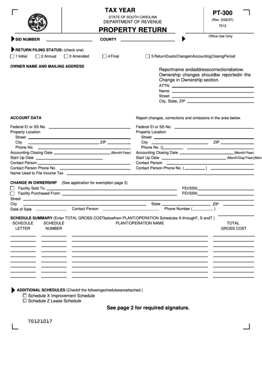 Form Pt-300 - Property Return Printable pdf