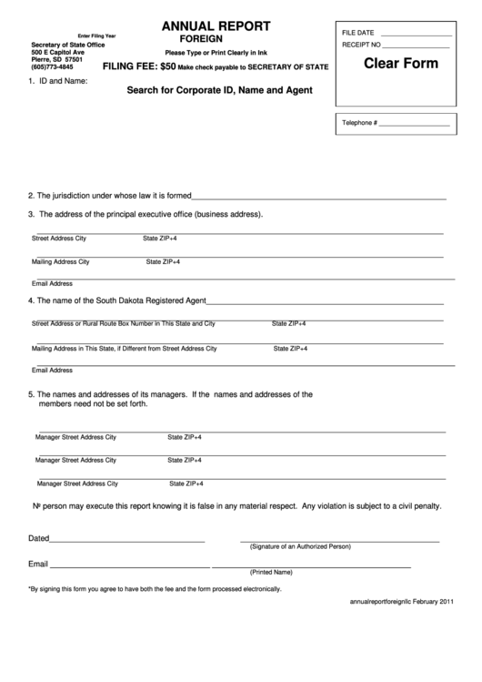 Fillable Annual Report Foreign L.l.c. Form - Secretary Of State Office Printable pdf