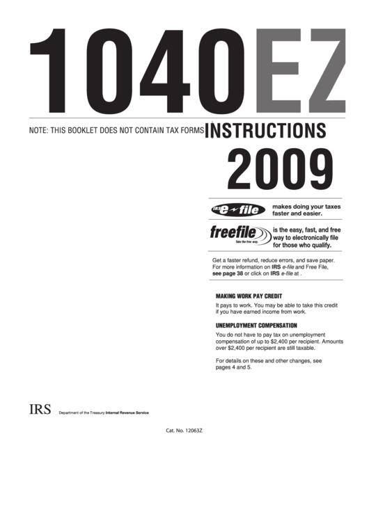 Form 1040 Ez - Instructions Booklet - Internal Revenue Service - 2009 Printable pdf