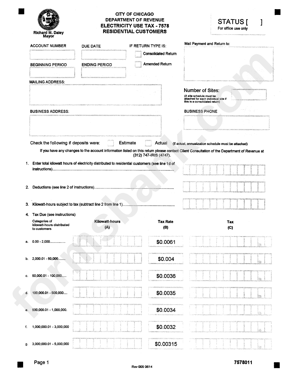 Electricity Use Tax Form - 7578 Residential Customers - State Of Illinois