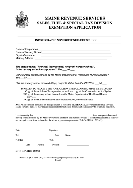 Form St-R-13a - Incorporated Nonprofit Nursery School Printable pdf