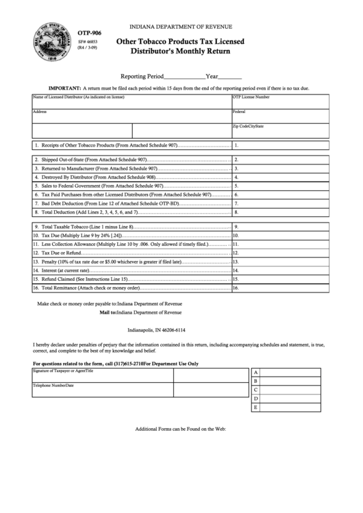 Fillable Form Otp-906 - Other Tobacco Products Tax Licensed Distributor