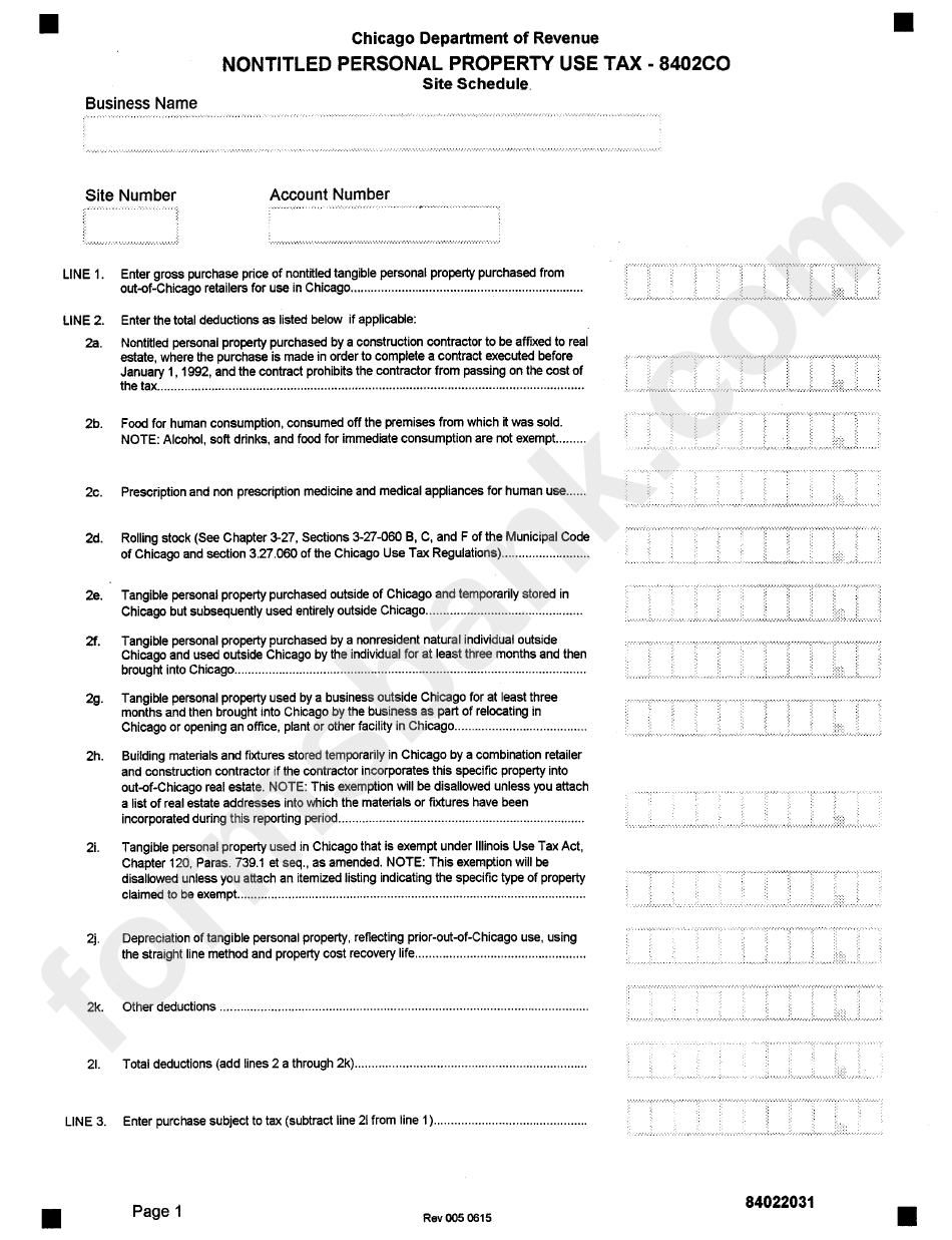Nontitled Personal Property Use Tax Form - 8402co - State Of Illinois