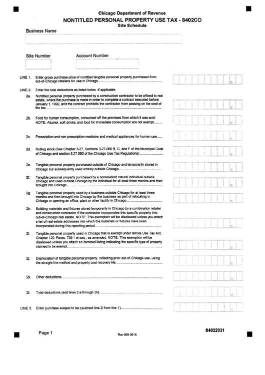 Nontitled Personal Property Use Tax Form - 8402co - State Of Illinois Printable pdf