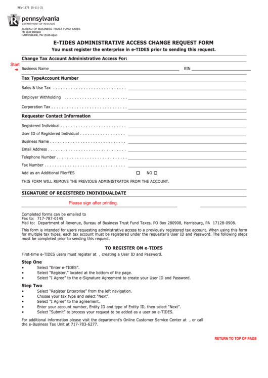 Fillable E-Tides Administrative Access Change Request Form Printable pdf
