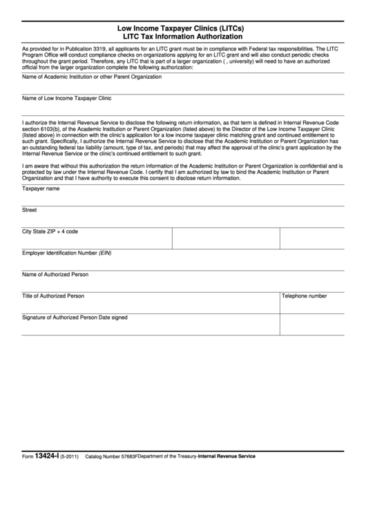 Fillable Form 13424-L - Low Income Taxpayer Clinics (Litcs) Litc Tax Information Authorization - 2011 Printable pdf