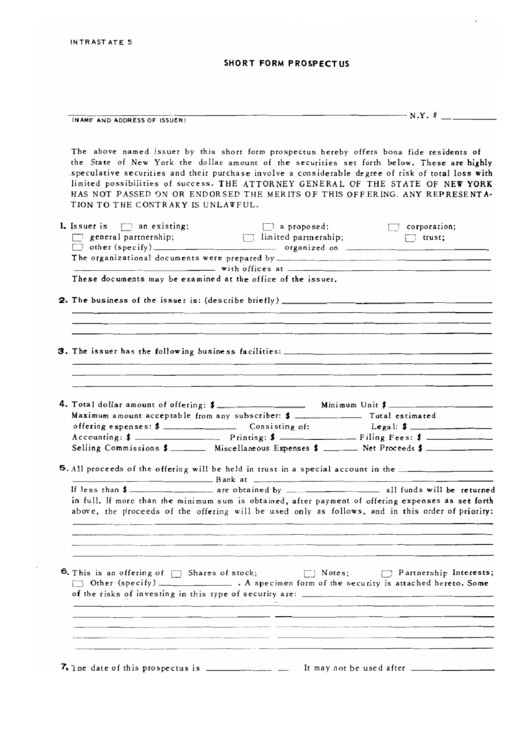 Short Form Prospectus Printable pdf