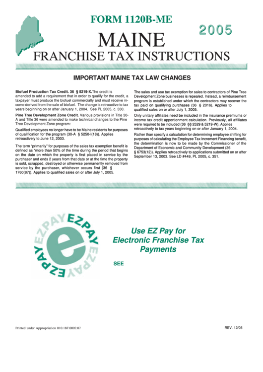 Instructions For Maine Franchise Tax Form 1120b-Me Printable pdf