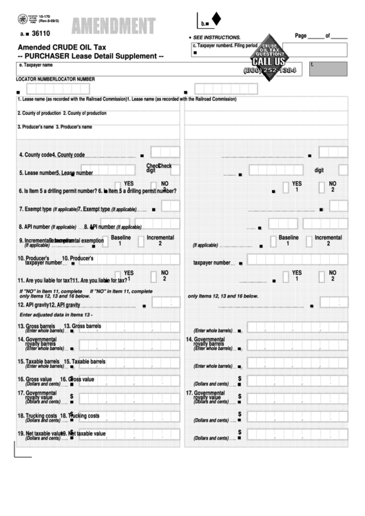 Fillable Form 10-170 - Amended Crude Oil Tax - 2003 Printable pdf