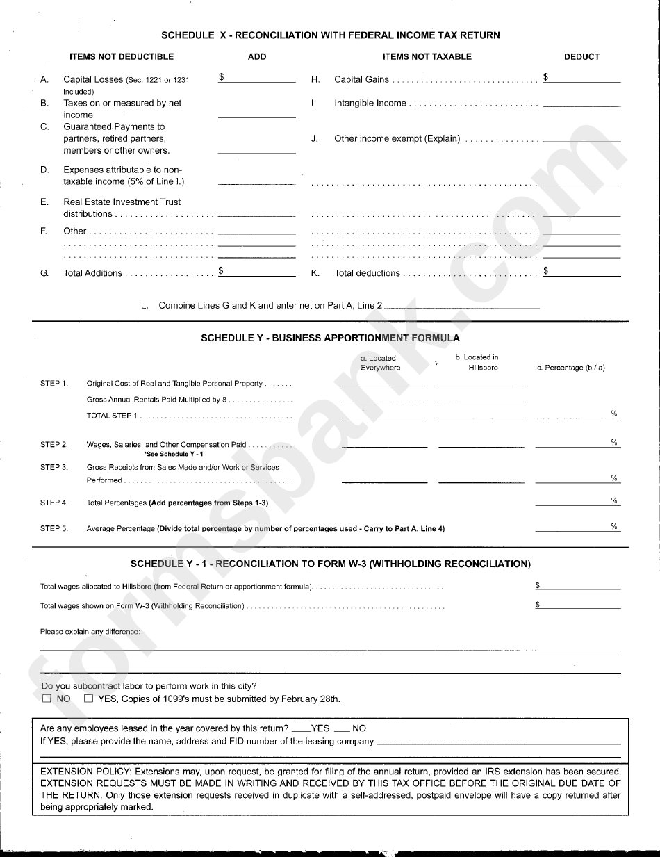 Form Br - Hillsboro Income Tax Return - 2010