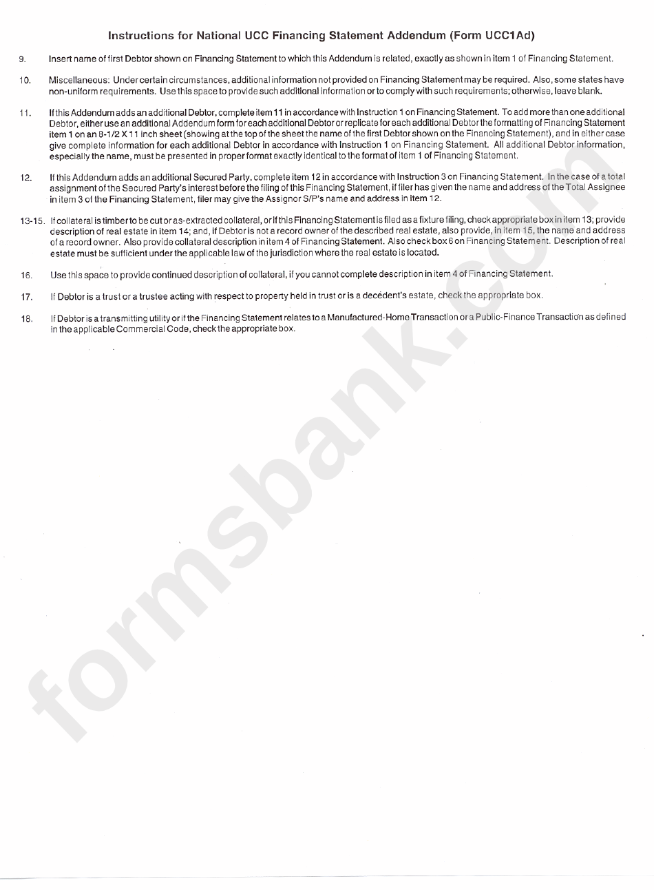 Instructions For National Ucc Financing Statement Addendum Form Ucc1ad Instructions For National Ucc Financing Statement Addendum Form Ucc1ad