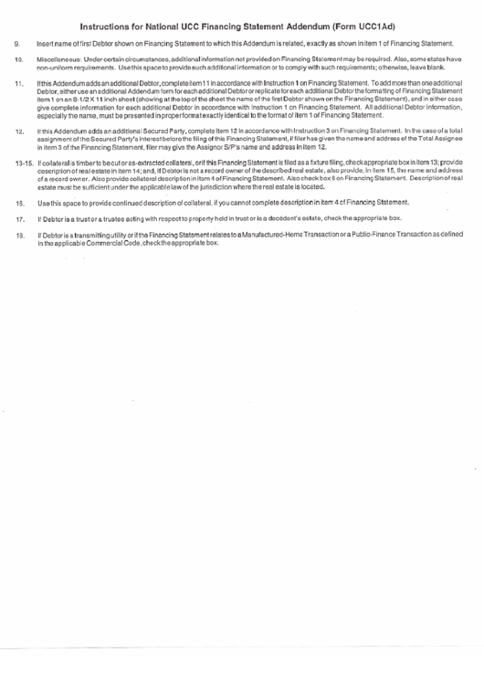 Instructions for national ucc financing statement addendum form ucc1ad 