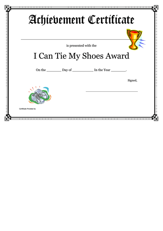 I Can Tie My Shoes Award Achievement Certificate Template Printable pdf