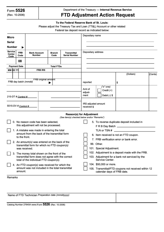 Fillable Form 5526 - Ftd Adjustment Action Request - State Of Missouri Printable pdf