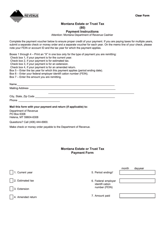 Fillable Montana Estate Or Trust Tax Payment Form - Montana Department Of Revenue Printable pdf