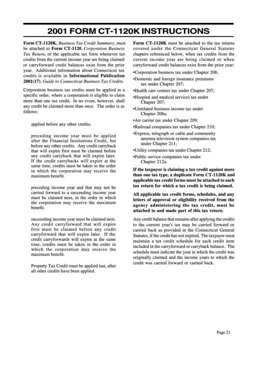 2001 Form Ct-1120k Instructions printable pdf download