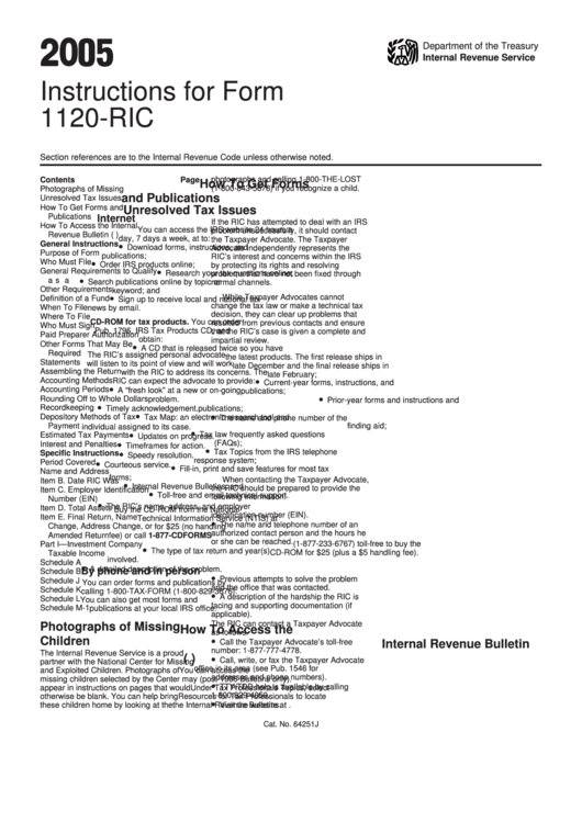 Instructions For Form 1120-Ric - U.s. Income Tax Return For Regulated Investment Companies - 2005 Printable pdf