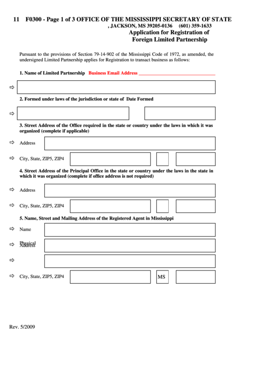 Fillable Form F0300 - Application For Registration Of Foreign Limited Partnership Printable pdf