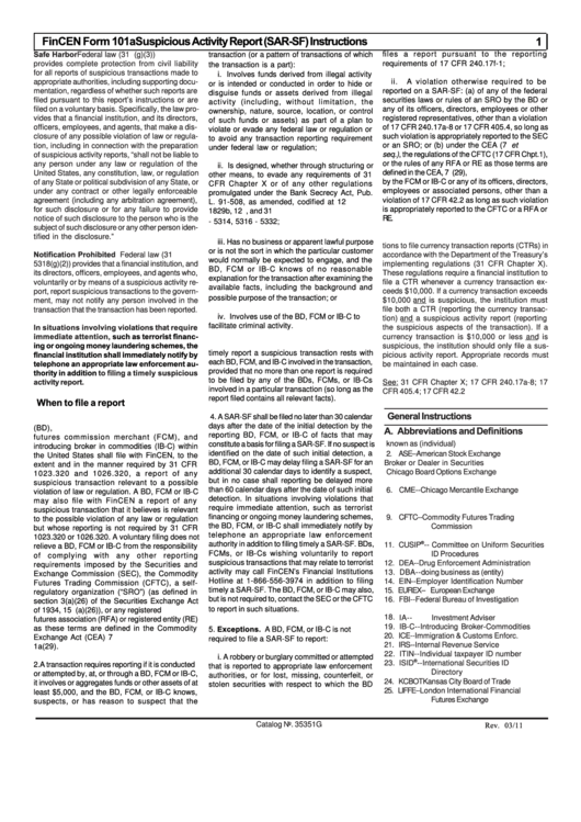 Form 101a - Suspicious Activity Report Instructions Printable pdf