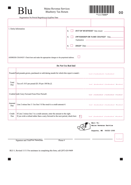Form Blu-1 - Blueberry Tax Return Printable pdf