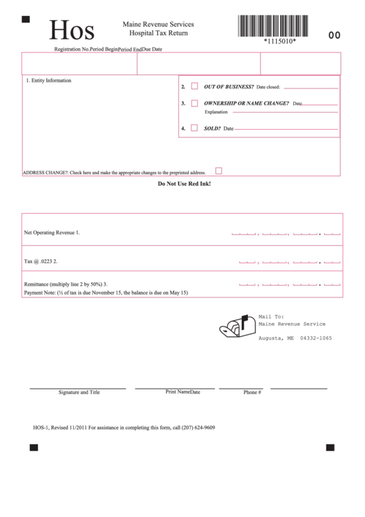 Form Hos-1 - Hospital Tax Return Printable pdf