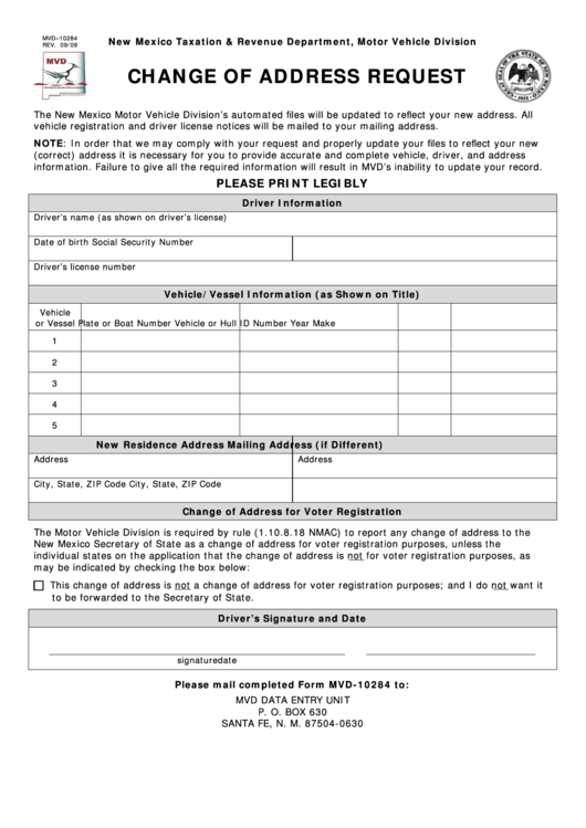 Change Of Address Request Form Printable pdf