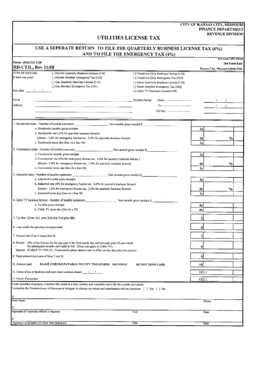 Form Rd-Util - Utilities License Tax Printable pdf