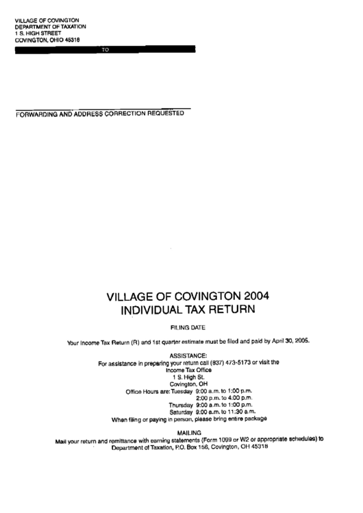 Village Of Covington 2004 Individual Tax Return printable pdf download