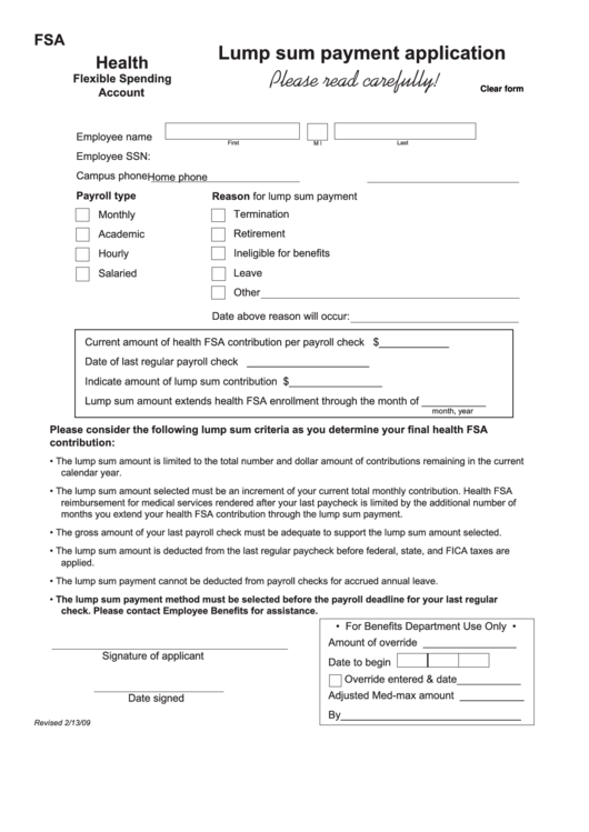 Fillable Lump Sum Payment Application Form Printable pdf