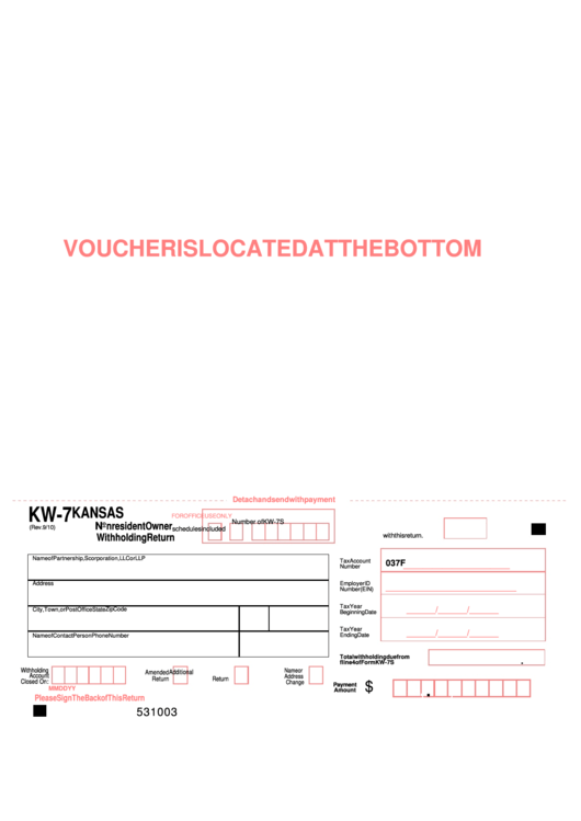 Form Kw-7 - Kansas Nonresident Owner Withholding Return Printable pdf