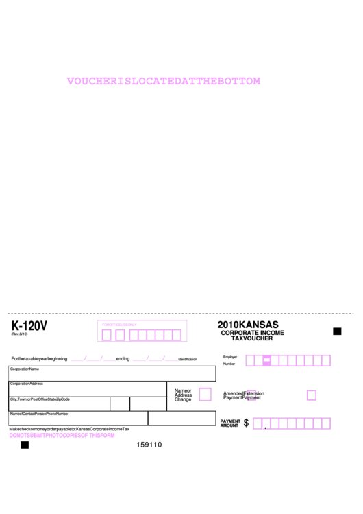 Form K-120v - 2010 Kansas Corporate Income Tax Voucher Printable pdf