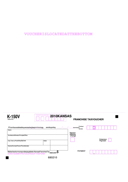 Form K-150v - 2010 Kansas Franchise Tax Voucher Printable pdf