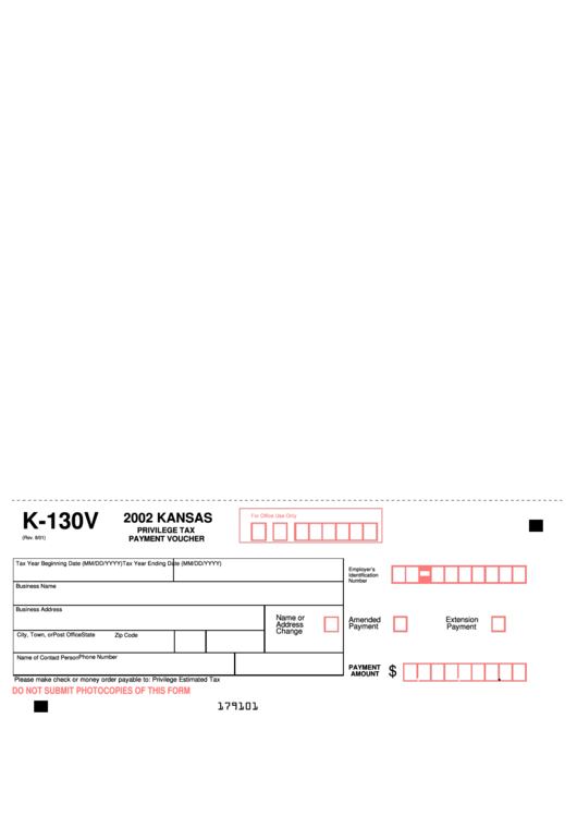 Form K-130v - Privelege Tax Peyment Voucher Printable pdf