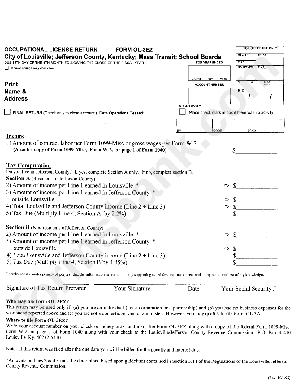 Form Ol-3ez - Occupational License Return
