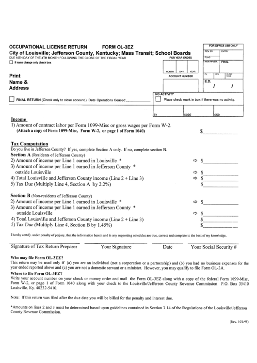 Form Ol-3ez - Occupational License Return Printable pdf