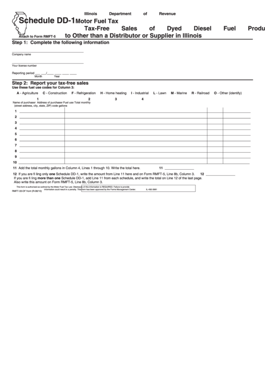 Form Rmft-33-Df - Schedule Dd-1 - Tax-Free Sales Of Dyed Diesel Fuel Products To Other Than A Distributor Or Supplier In Illinois - 2010 Printable pdf